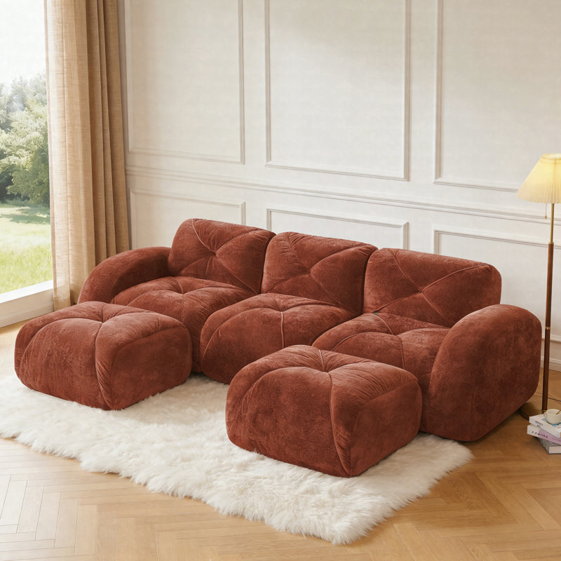 Canapé Cloud en forme de U sans os, canapé modulaire modulaire avec coussins capitonnés, canapé en velours avec repose-pieds mobile