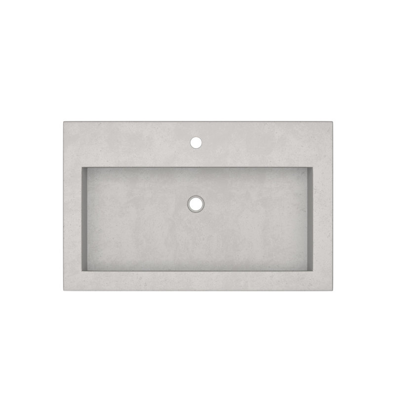 Trough Handmade Rectangular Drop-In Bathroom Sink, Ash, Single Faucet Hole