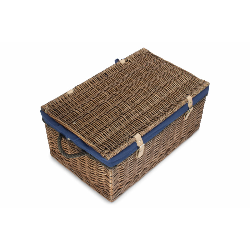 Wicker Rope Handled Trunk with Lining, Antique Wash/Blue