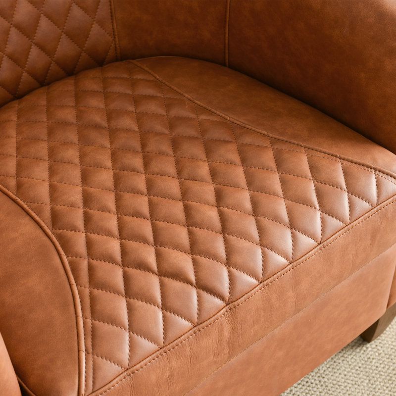 Fauteuil demi-tonneau rembourré en cuir véritable de 29,1 po de largeur, Brun