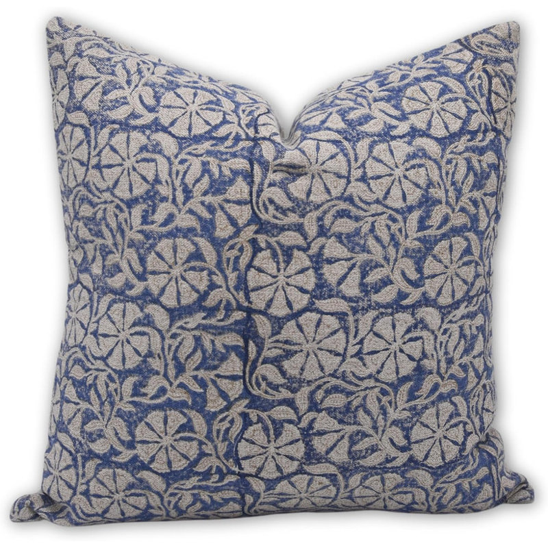 Linen Square Pillow Cover, 18" x 18", Navy/Beige