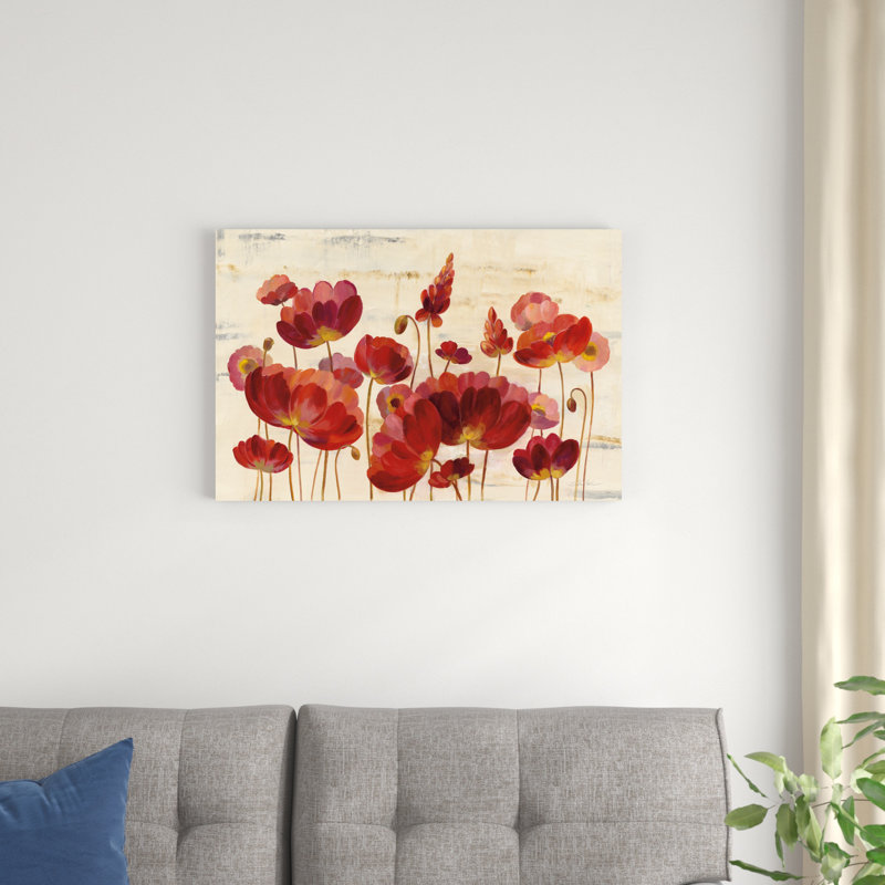 Fleurs rouges sur marbre, H 20 po x l 30 po x P 1,25 po