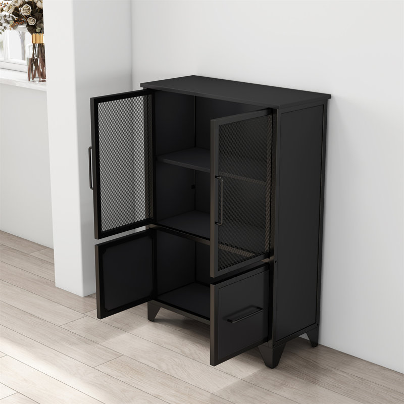 Storage Cabinet With 4 Iron Doors, Black