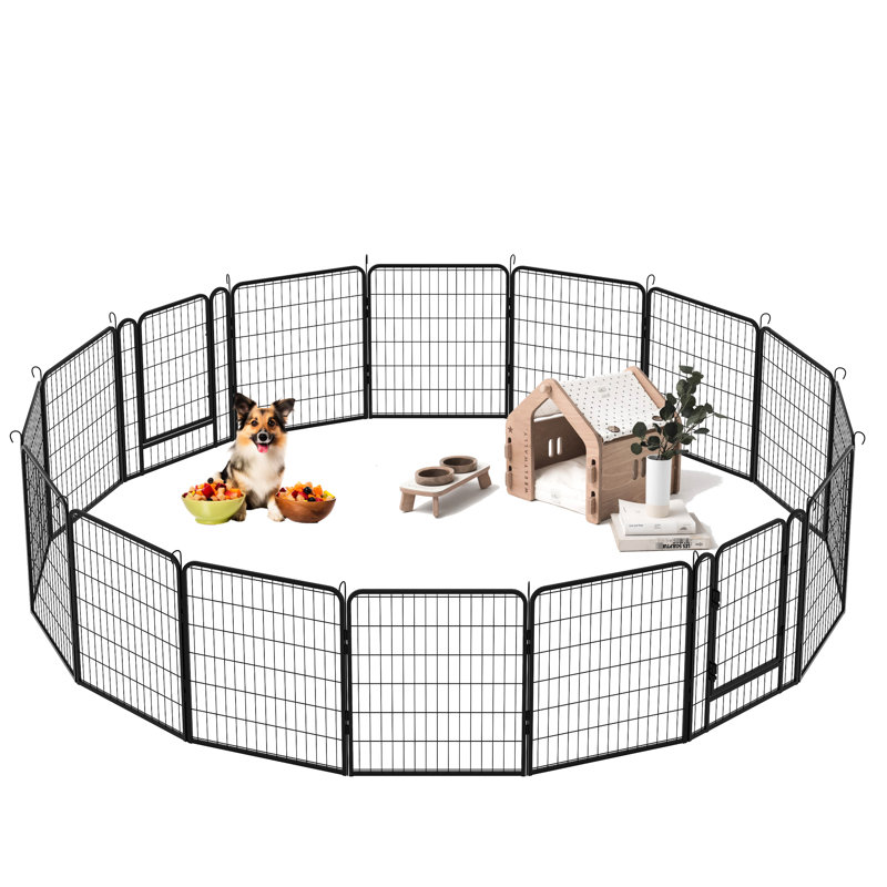 Parc pour animaux de compagnie - 16 panneaux en métal, clôture pour chien d'extérieur H 31,7 po avec revêtement antirouille et mécanisme de verrouillage automatique en métal