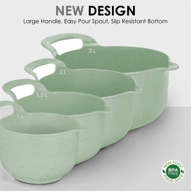 4 Piece Nesting Plastic Mixing Bowl Set, Green