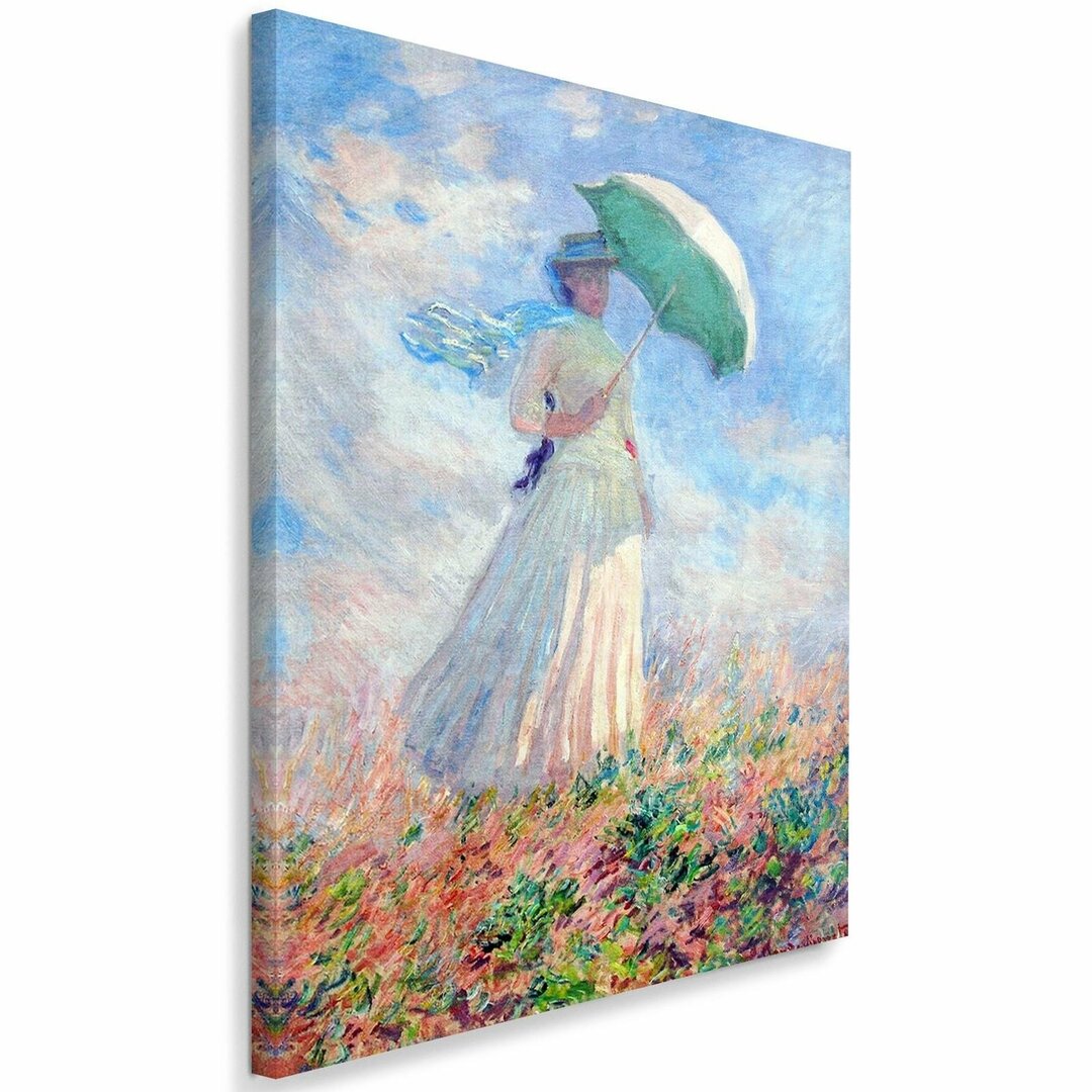 Leinwandbild Eine Frau mit Regenschirm nach rechts von Claude Monet