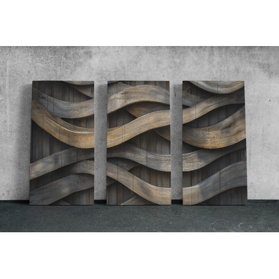 Reproduction d'art sur toile, "Wood Wave Triptych"