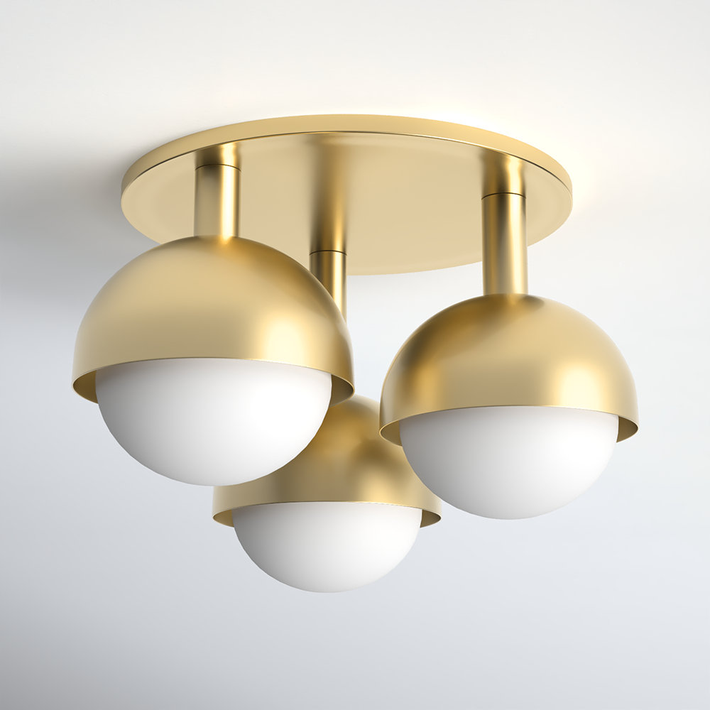 Weston 3 Light Glass Semi Flush Mount, Aged Brass
