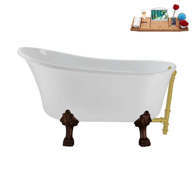 51.2'' x 25.6'' Soaking Acrylic Bathtub, Matte Oil Rubbed Bronze, Brushed Gold