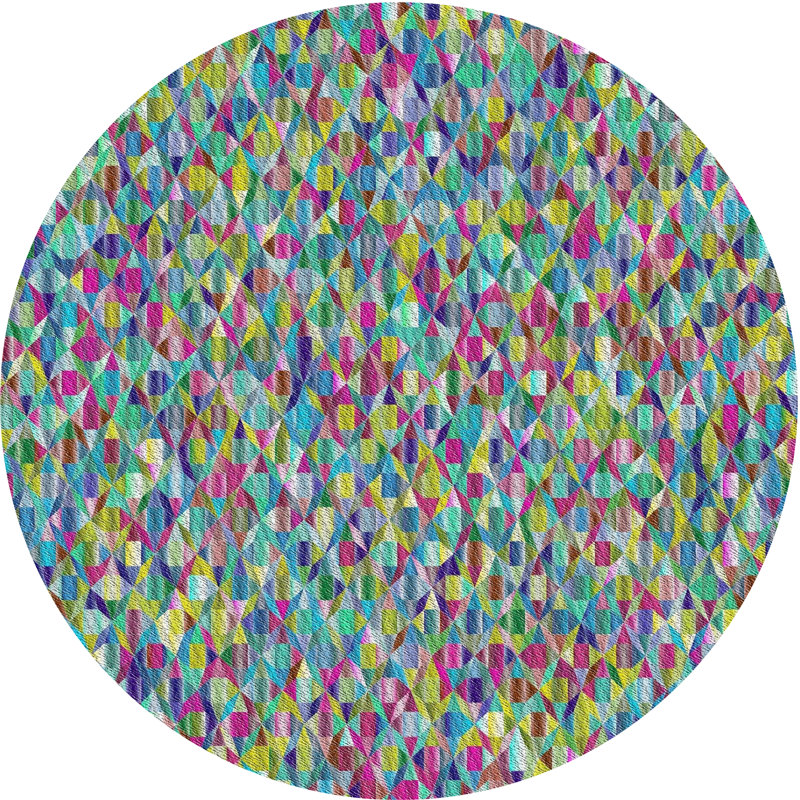 Tapis jaune/bleu/orange à motifs, Rond 4 pi