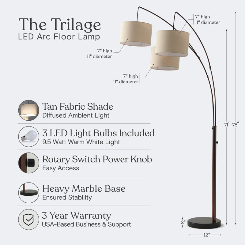 Bronze Trilage 84" Adjustable 3-Light LED Floor Lamp with Beige Shades