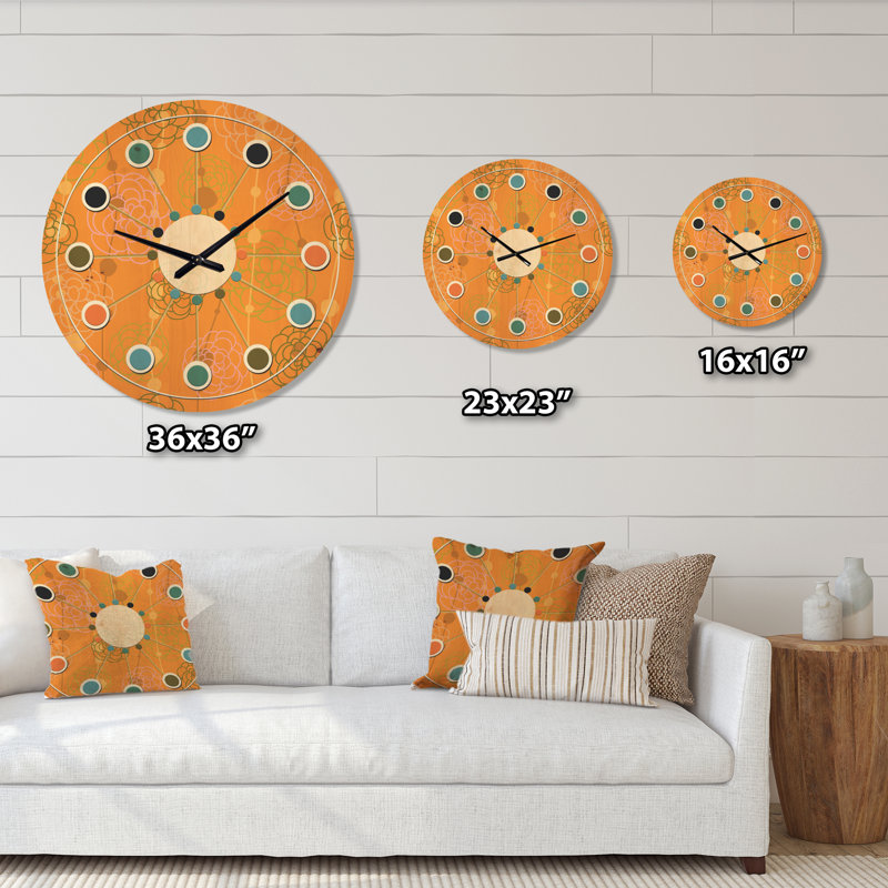 Horloge murale rétro en bois Mid-Century, Très grand