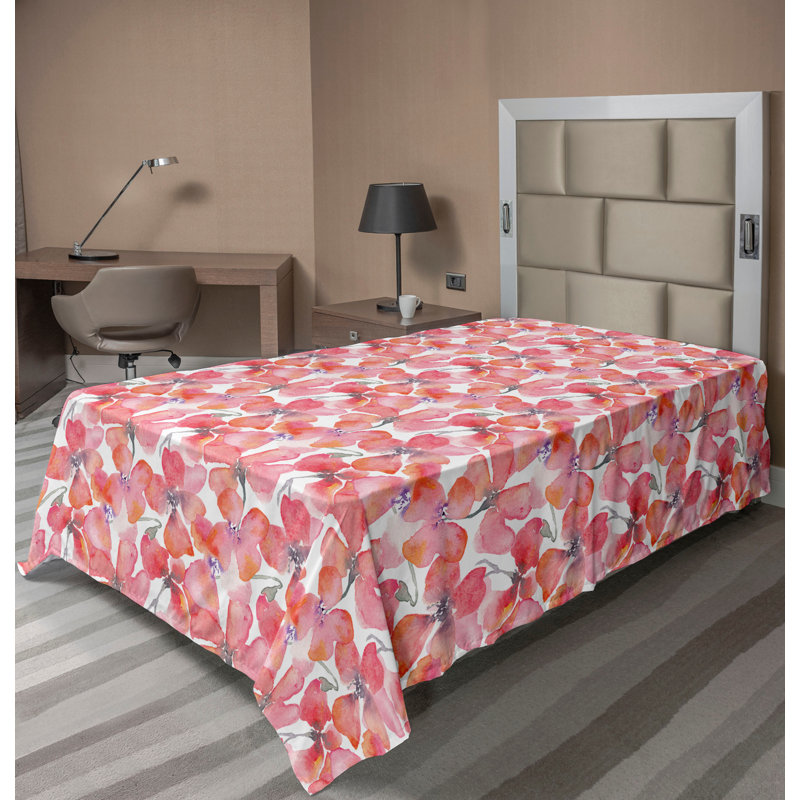 Drap plat Ambesonne, Corail foncé, rose / floral, Drap plat pour lit simple TG