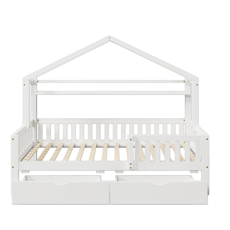 Lit pour enfant avec deux tiroirs Aito, Lit simple, Blanc