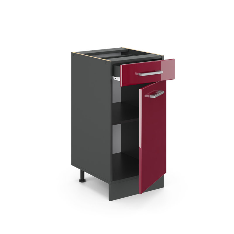 82Cm H x 40Cm W x 46Cm D Oak Base Unit Cabinet, Bordeaux/Grey