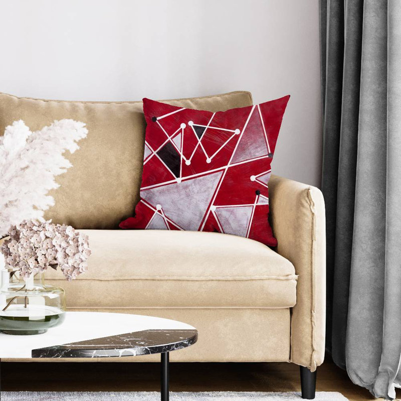 White triangles on red background - 20"x20" Throw pillow - Poly twill - Print on demand