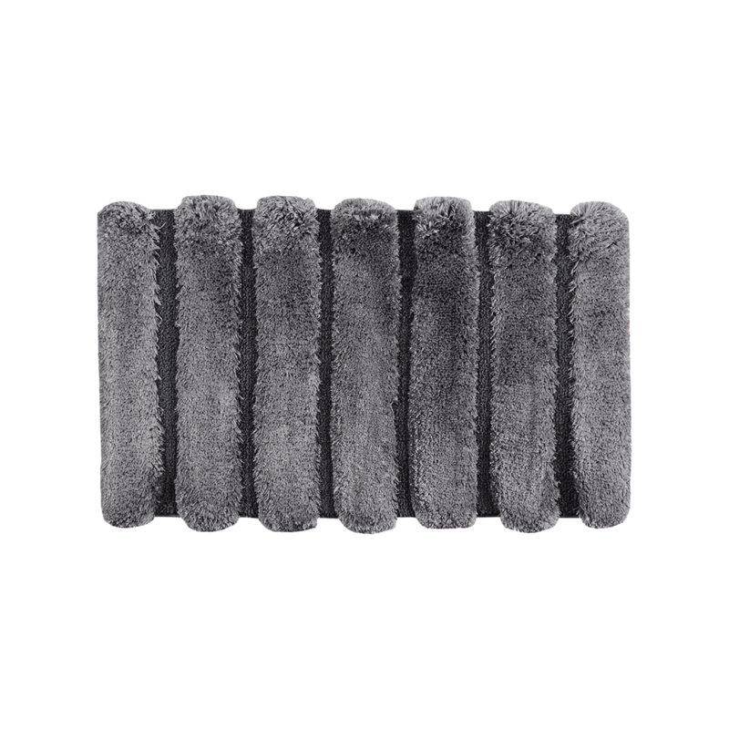 Tapis pour salle de bain, gris, 21 po x 34 po, 100% filé, rayé, décoloré, envers antidérapant, accessoire lavable à la machine gris, 21 po x 34 po