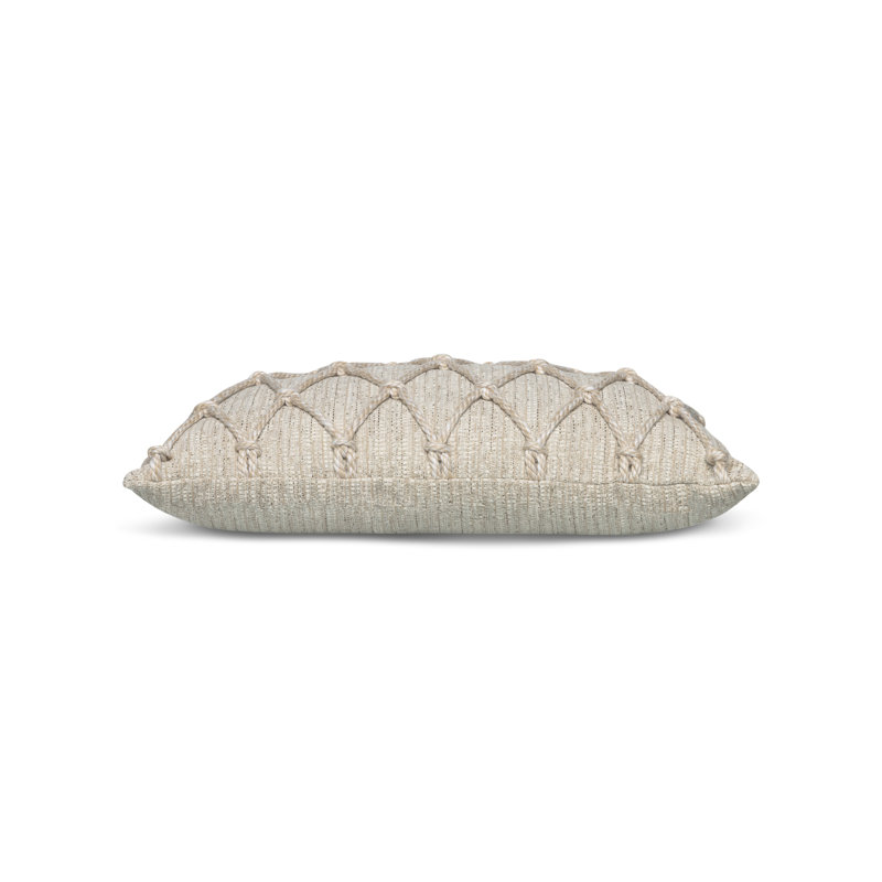 Macrame Fawn Soft Chenille with Handwoven Rope Accents Indoor & Outdoor Woven Accent Pillow, Rectangle 12”H x 20”W