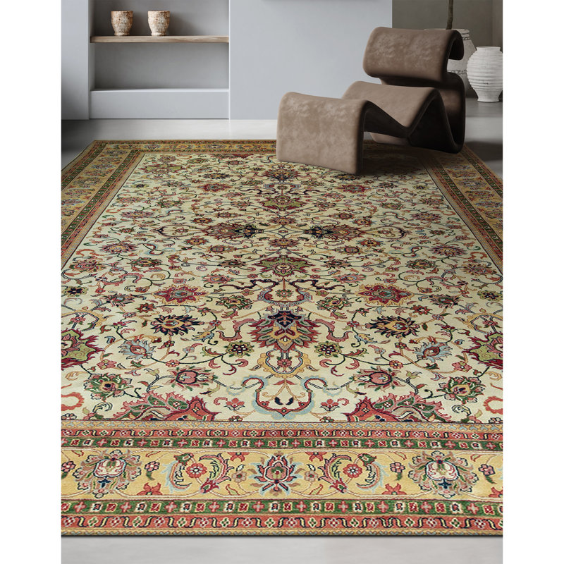 Tapis ivoire et crème noué à la main de haute qualité