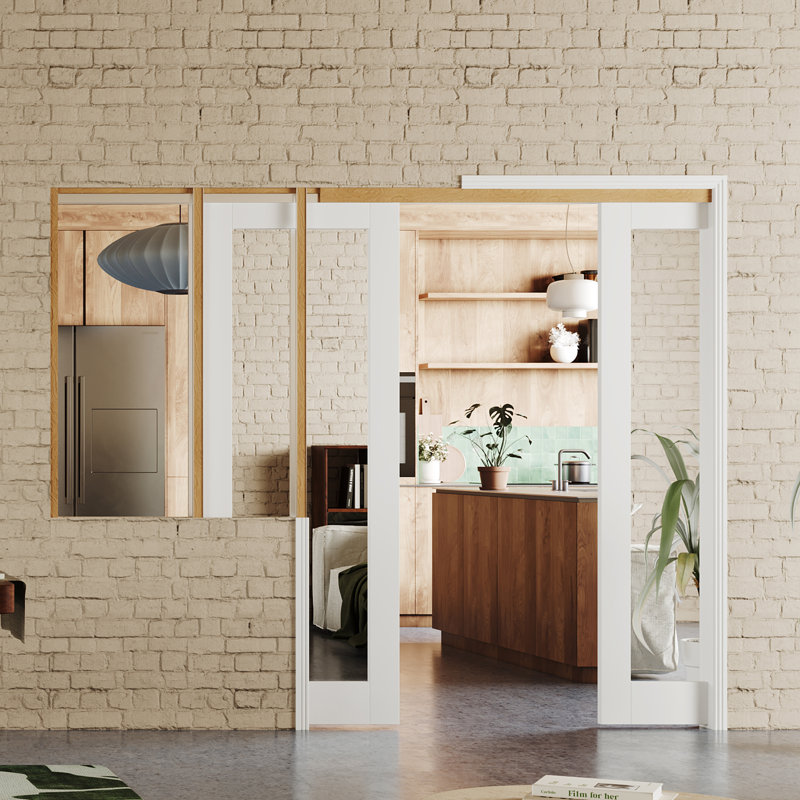 Porte intérieure coulissante compacte avec panneau de miroir en MDF blanc 1 porte coulissante peu encombrante, 2
