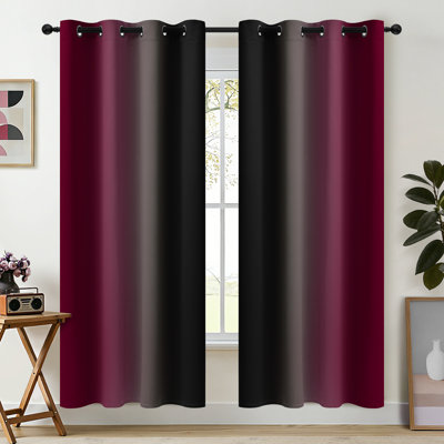 Rideaux à isolation thermique rouges et noirs bourgogne, fenêtre à œillets avec 2 panneaux pour le salon