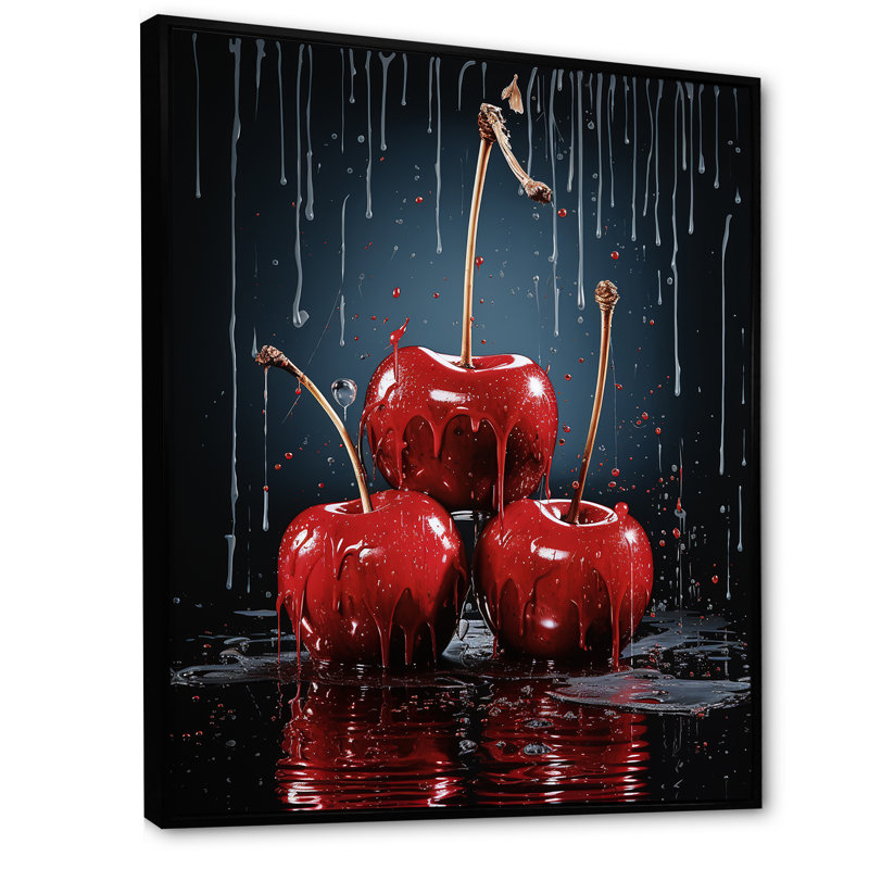 Red Cherry Delight 2 - Cherry Wall Art, 40" H x 30" W x 1.5" D, Black Floater Framed