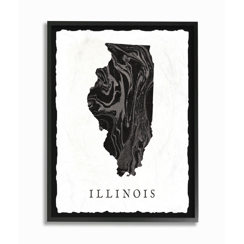 « marbleed paper illinois state silhouette », impression, H 14 po x l 11 po x P 1,5 po, Giclée encadrée noir minuit