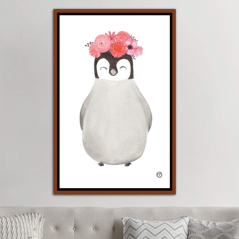 Art pingouin, Toile avec cadre en bois classique, H 40 po x l 26 po x P 1,5 po