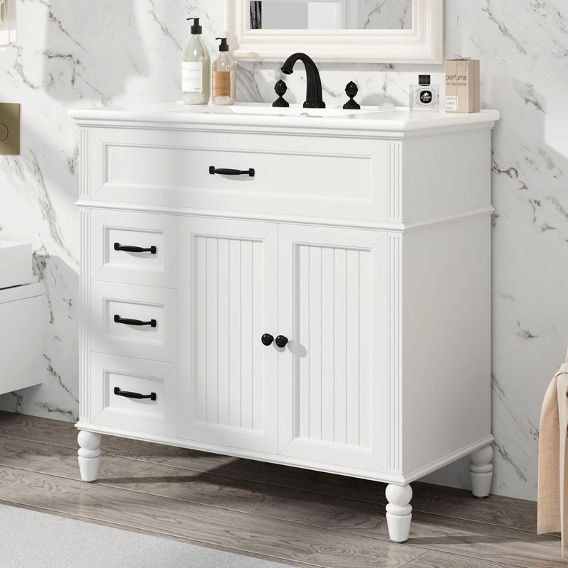 Meuble-lavabo 36 po avec lavabo, Blanc, Noir, noir, noir, noir