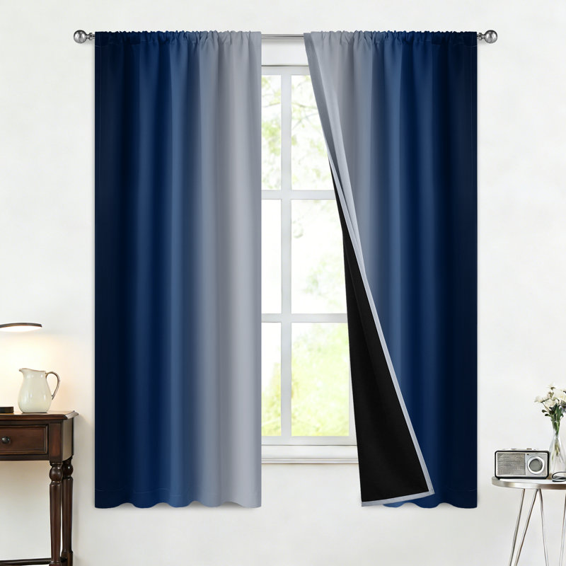 Ombre 100% Blackout Curtain-Room Darkening Rod Pocket Drapes for Bedroom & Living Room, 52" W x 84" L, Dark Blue