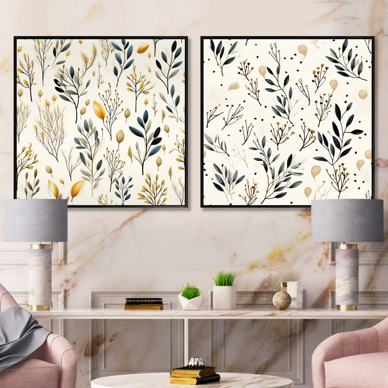 Ensemble de 2 collages carrés Swaffham - Floral & Botanicals, Cadre flottant noir, H 36 po x l 73 po