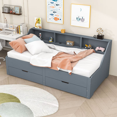 Lit de jour simple en bois avec couchette et tiroirs Faccone