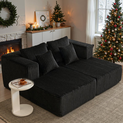 82.7" Sleeper Sofa With Dual Mattress,Corduroy Upholstered Cloud Sofa Bed with 4 Throw Pillows and Wide Armrest for Living Room, Apartment, No Assembly Required