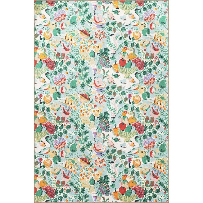 Multicolored Flower And Fruit Patterned Modern Decorative Carpet, Rectangle 4'8" x 6'7"