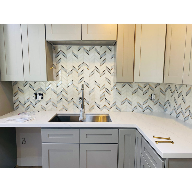 Kasol Marble And Mirrored Glass Mosaic, Golden Mirror
