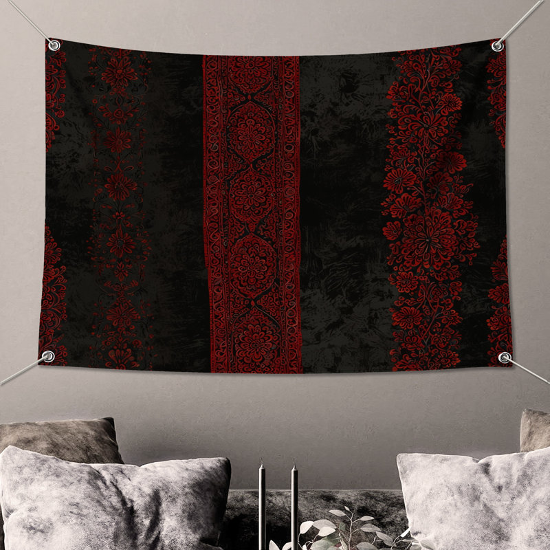 Tapisserie murale rouge à motif floral rouge - décoration murale florale, 104in H x88 with 4 Grommets