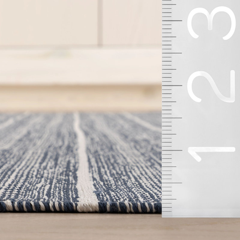Skipper Stripe Navy Handwoven Indoor/Outdoor Rug, Rectangle 6'8" x 9'6"