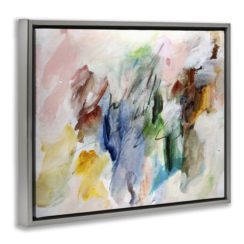 Cadre flottant abstrait Earthy Pitter Patter, design par Gemma Bardot, H 17 po x l 21 po, Cadre flottant gris lustré
