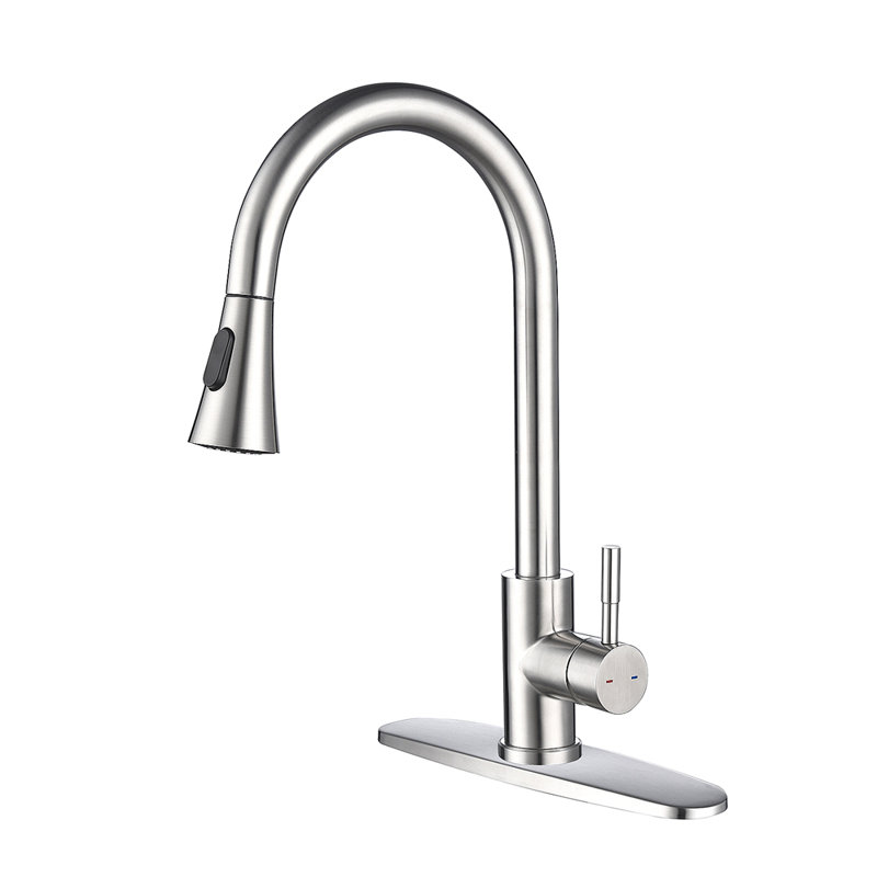 Robinet de cuisine avec douchette extractible, Nickel brossé