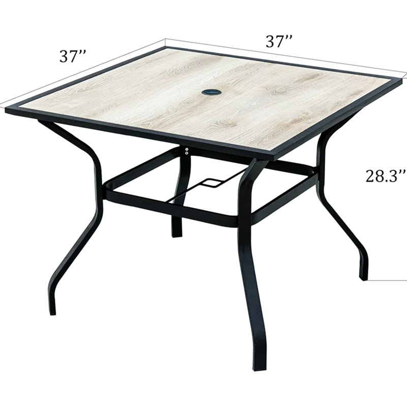Outdoor Table In Beige, Square Metal With Umbrella Slot - And Stylish For Garden, Backyard, Porch, Balcony Use Patio Dining Table, Hole Included