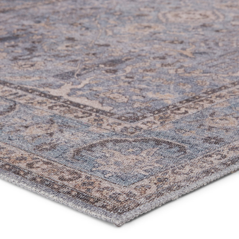 Machine Washable Elodie Oriental Blue/Gray Area Rug, Runner 2'6" x 7'6"