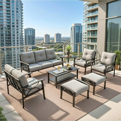 8-Piece Metal Patio Furniture Set, 9-Seat All-Weather Conversation Sofa With 4 Inches Thick Cushions