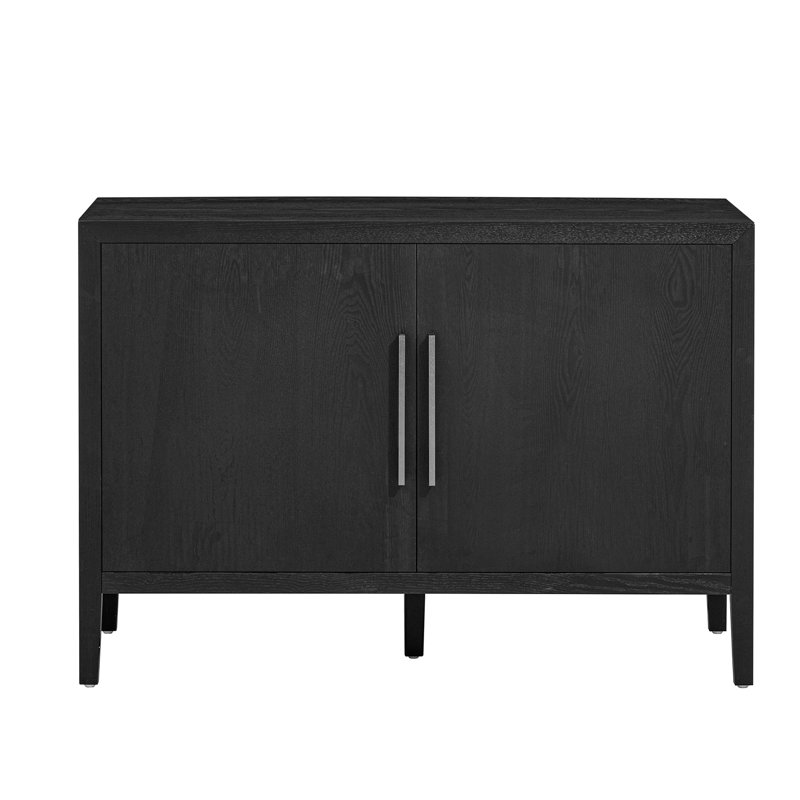 Sideboard With 2 Metal Handles, 2 Doors And Wood Grain Design, Black