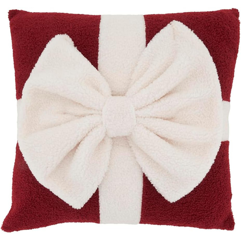 Housse de coussin Christmas Bow, taie décorative rouge Sherpa, Red