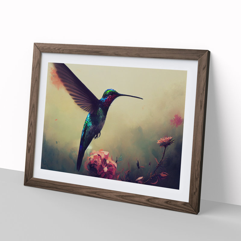 Hummingbird Vol.4 Abstract - Framed Print, 25cm H x 34cm W x 2cm D, Walnut