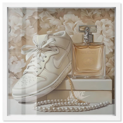 White Sneakers and Pearls Shadowbox Print Fashion Art Prints by Art Remedy