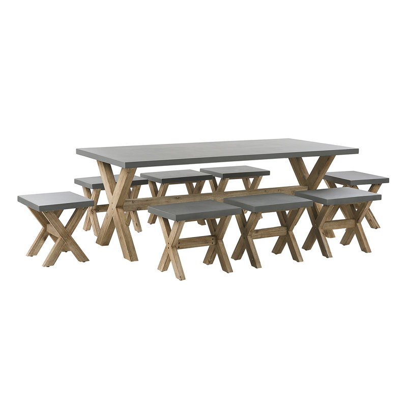 Valladares 8 - Person Acacia Wood Patio Dining Set with Rectangular Table , Cushions Included