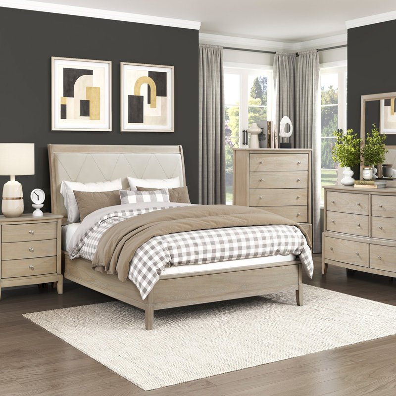 Mobilier de chambre à coucher classique en bois avec tête de lit tapissier de style campagnard 1pc, Grand