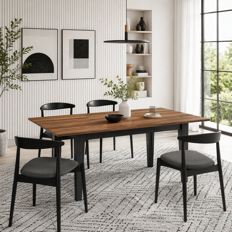 Grande table de cuisine extensible 106,3 pouces, Walnut/black