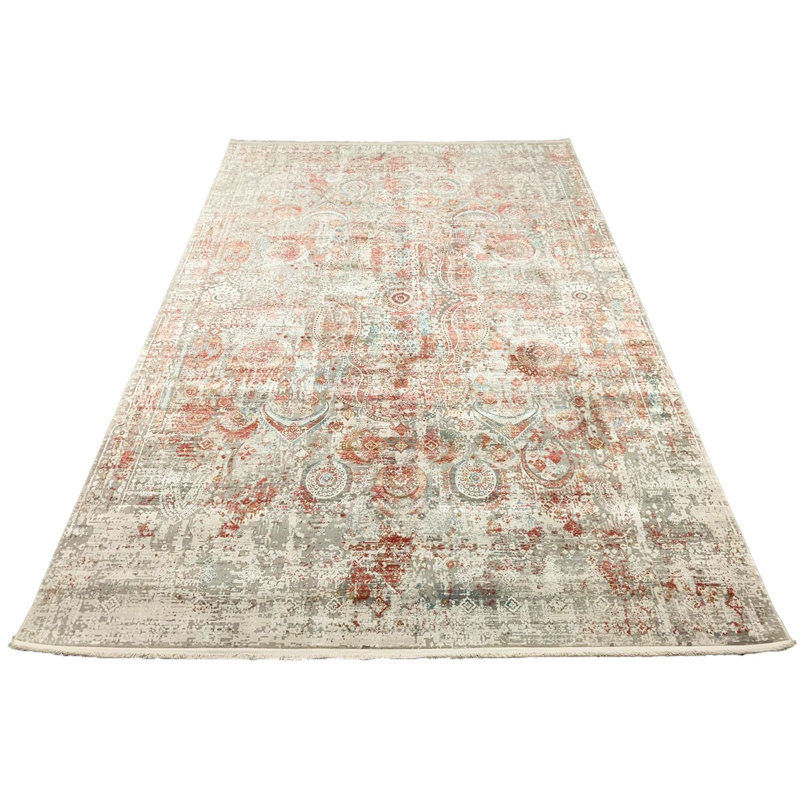 Tapis turc 7 x 7 po rouge et gris Antep